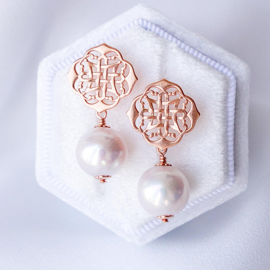 Peranakan Ear Studs with Luxe Pearls