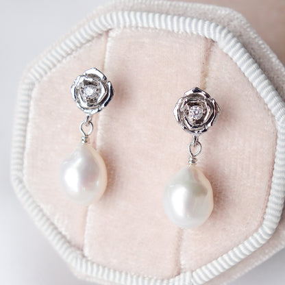 Petite Rose Ear Studs with Petite Pearls