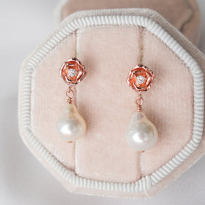 Petite Rose Ear Studs with Petite Pearls