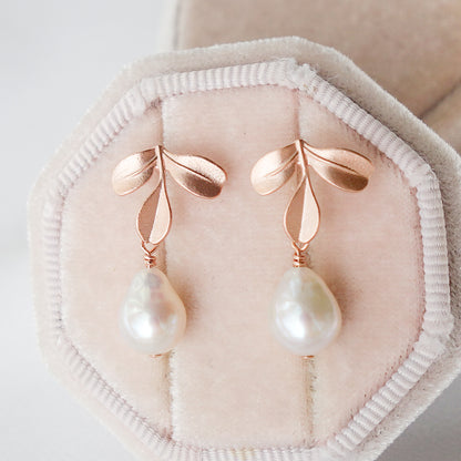 Triple Leaf Ear Studs with Petite Pearls