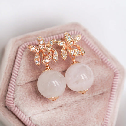 Rose Quartz with Orchid Earrings RQ13