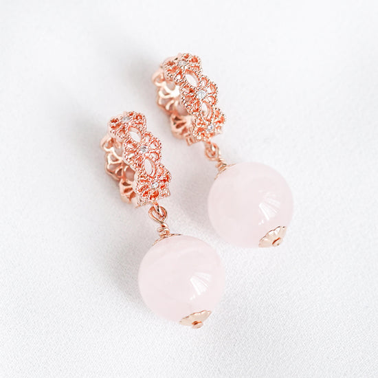 Intricate Ear Hoops with Rose Quartz RQ20