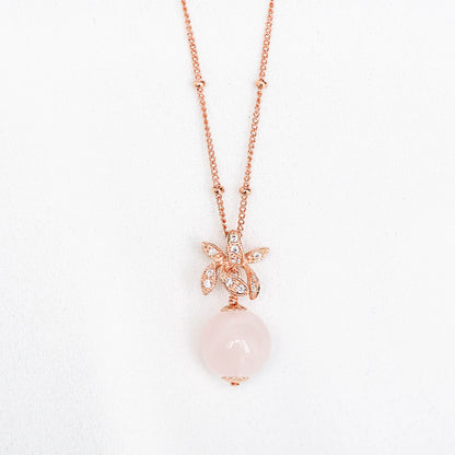 Orchid Pendant with Rose Quartz Necklace RQ21