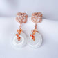 Rose Ear Studs and White Jade with Peach Sapphire Vine