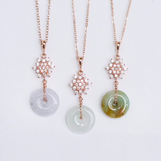 Snow Charm with Jade Donut Necklace SFNR - Rose Gold