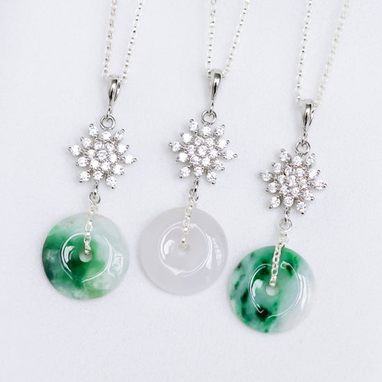 Snow Charm with Jade Donut Necklace SFNS - Sterling Silver