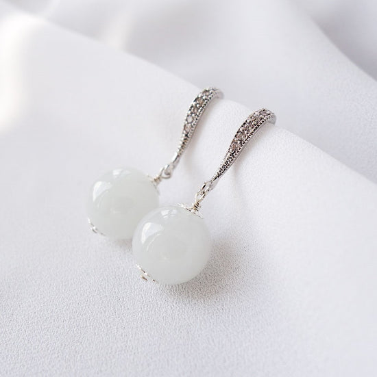 White Jade with Sleek Hook Earrings