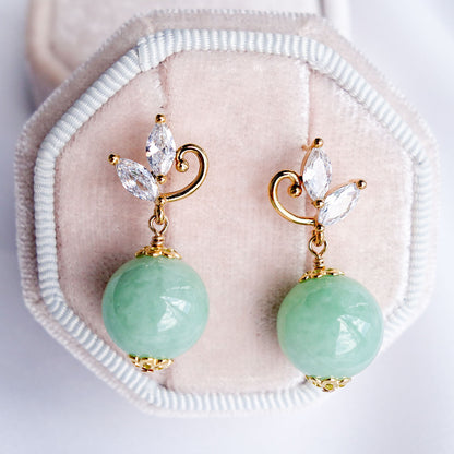 Swirling Leaves Earrings with Green Jade