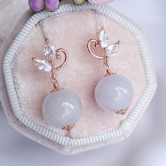 Swirling Leaves Earrings with Lavender Jade
