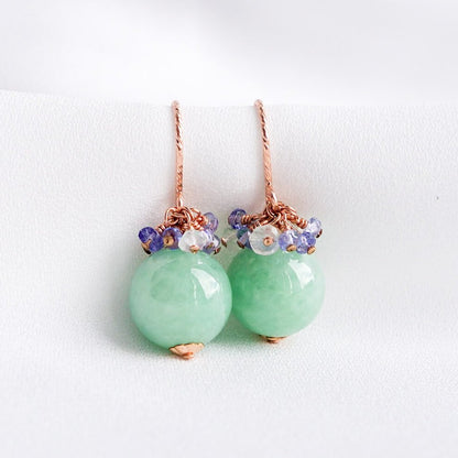 Green Jade Hook Earrings - Tanzanite