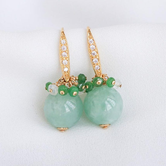 Green Jade Earrings - Tsavorite Garnet