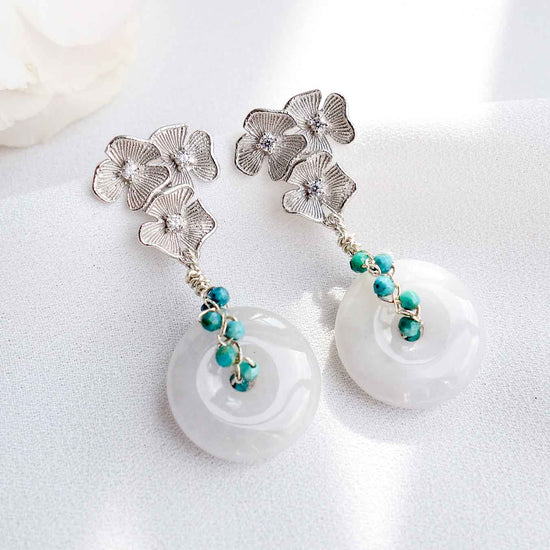 Triple Flower Ear Studs and Lilac Jade with Turquoise Vine