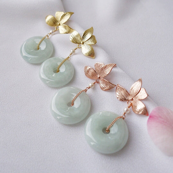 Jade and Floral Stud Earrings