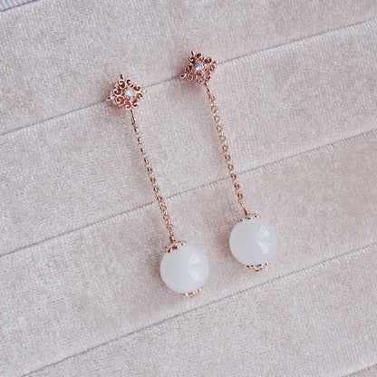 Intricate Stud and Dangling Snow Jade Earrings